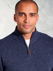 Brook Taverner Blue Lambswool Zip Neck Jumper - Image 2 of 3