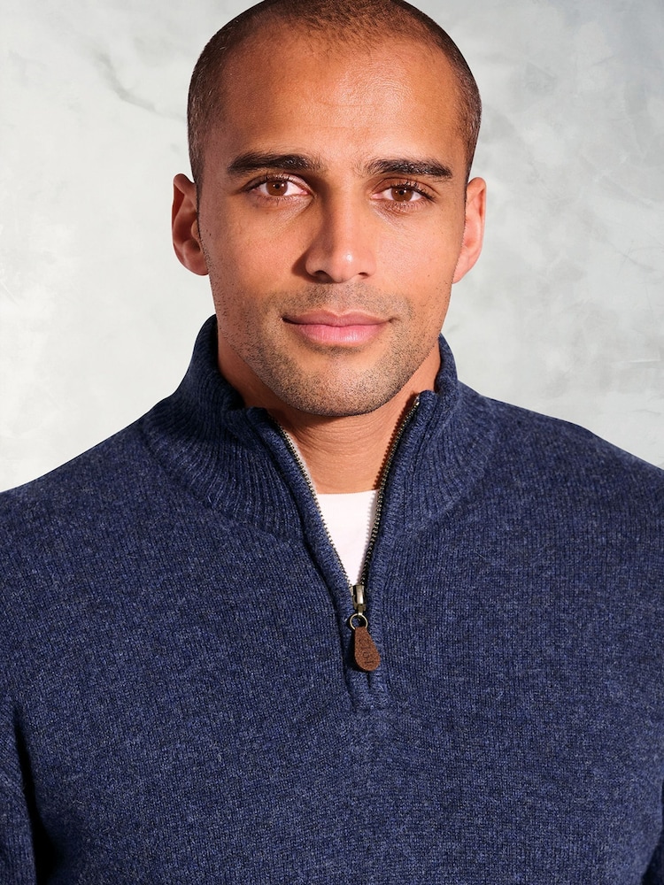 Brook Taverner Blue Lambswool Zip Neck Jumper - Image 2 of 3