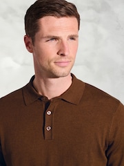 Brook Taverner Brown Cotton Merino Long Sleeve Polo Shirt - Image 2 of 3