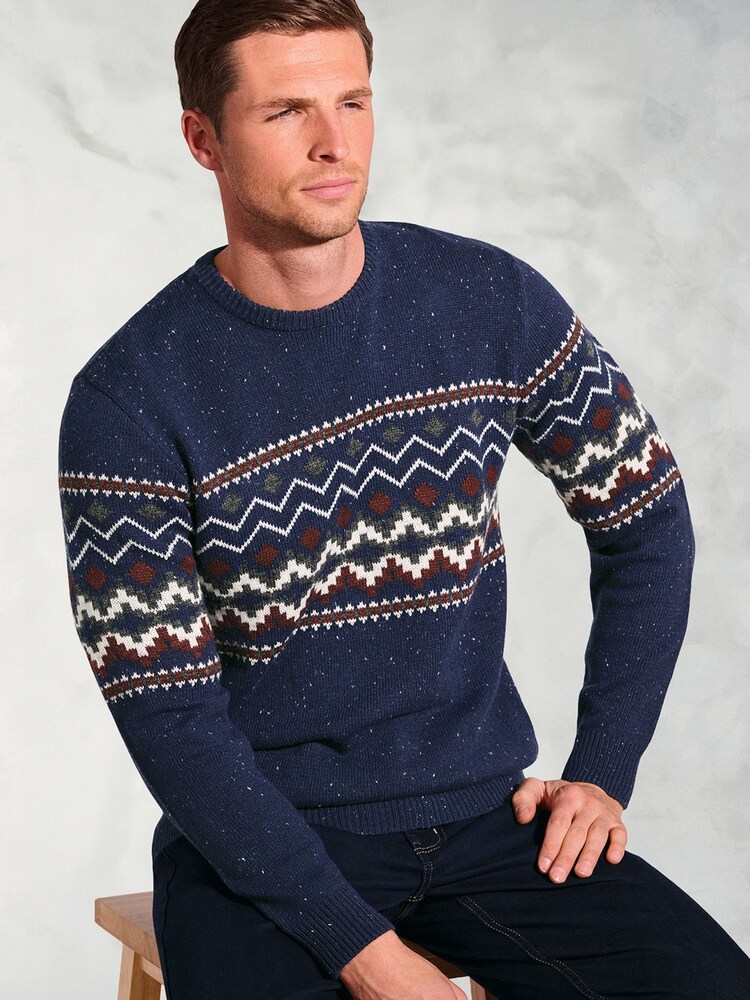 Brook Taverner Blue Fairisle Pattern Crew Neck Jumper - Image 2 of 3