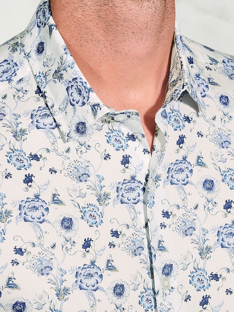 Brook Taverner White Ornate Floral Print Cotton Shirt - Image 2 of 5 Brook Taverner White Ornate Floral Print Cotton Shirt - Image 2 of 5