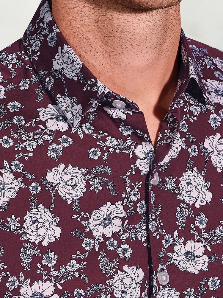 Brook Taverner Red Ornate Multi-Floral Print Cotton Shirt - Image 2 of 5