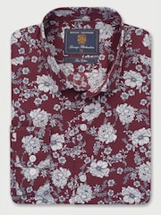 Brook Taverner Red Ornate Multi-Floral Print Cotton Shirt - Image 5 of 5