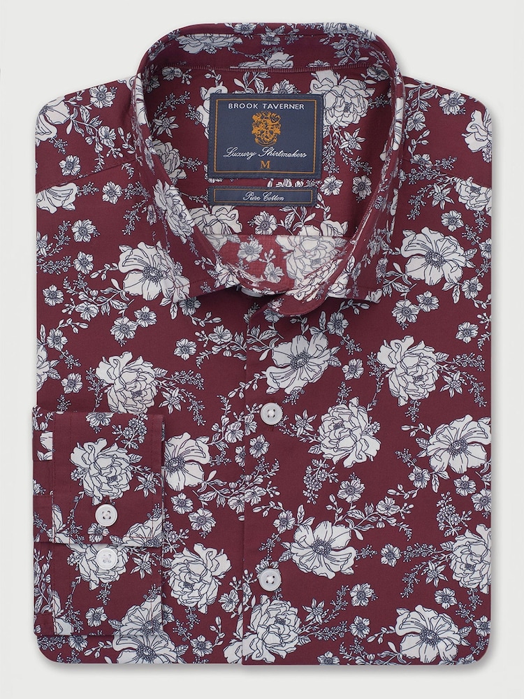 Brook Taverner Red Ornate Multi-Floral Print Cotton Shirt - Image 5 of 5