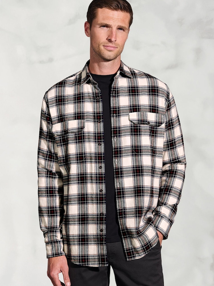 Brook Taverner Cream Herringbone Check Brushed Cotton Shirt - Image 1 of 6 Brook Taverner Cream Herringbone Check Brushed Cotton Shirt - Image 1 of 6