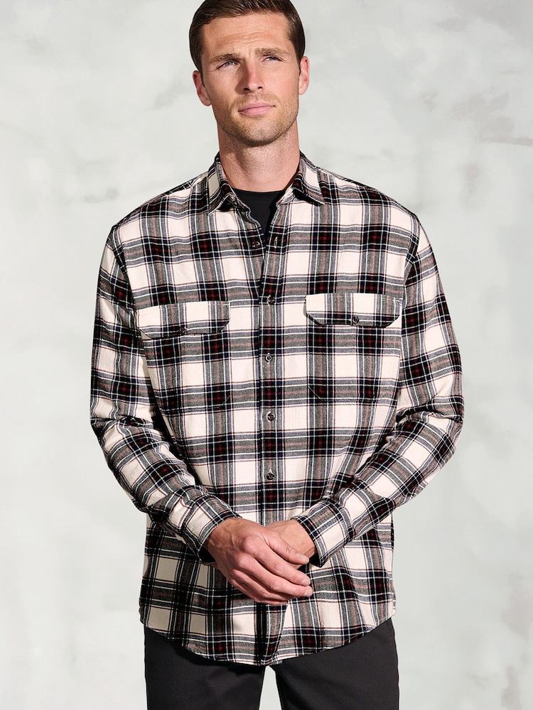 Brook Taverner Cream Herringbone Check Brushed Cotton Shirt - Image 2 of 6 Brook Taverner Cream Herringbone Check Brushed Cotton Shirt - Image 2 of 6