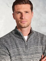 Brook Taverner Grey Fairisle Pattern Nep Lambswool Zip Neck Jumper - Image 2 of 3