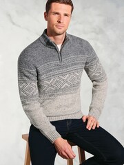 Brook Taverner Grey Fairisle Pattern Nep Lambswool Zip Neck Jumper - Image 3 of 3