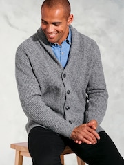 Brook Taverner Grey Textured Lambswool Shawl Collar Cardigan - Image 2 of 3