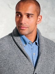 Brook Taverner Grey Textured Lambswool Shawl Collar Cardigan - Image 3 of 3