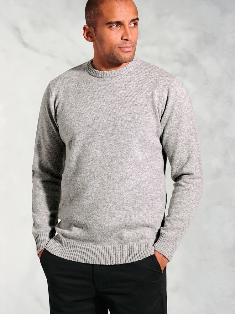 Brook Taverner Grey Lambswool Crew Neck Jumper - Image 1 of 3