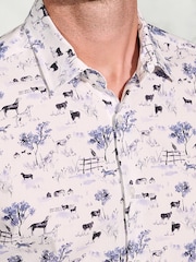 Brook Taverner White Watercolour Country Scene Print Cotton Shirt - Image 2 of 5