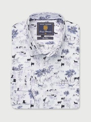 Brook Taverner White Watercolour Country Scene Print Cotton Shirt - Image 3 of 5