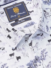 Brook Taverner White Watercolour Country Scene Print Cotton Shirt - Image 4 of 5