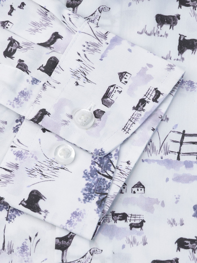 Brook Taverner White Watercolour Country Scene Print Cotton Shirt - Image 5 of 5 Brook Taverner White Watercolour Country Scene Print Cotton Shirt - Image 5 of 5