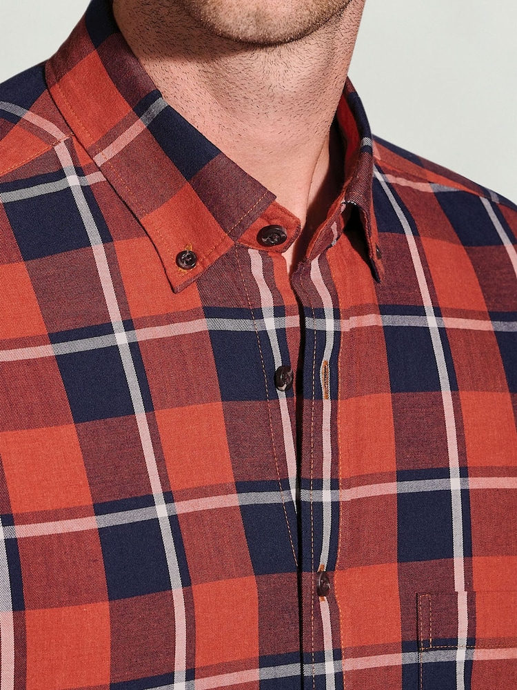 Brook Taverner Red Melange Check Cotton Shirt - Image 2 of 5 Brook Taverner Red Melange Check Cotton Shirt - Image 2 of 5