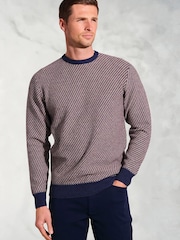 Brook Taverner Brown Textured Stripe Lambswool Crew Neck Jumper - Image 1 of 3