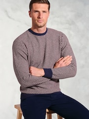 Brook Taverner Brown Textured Stripe Lambswool Crew Neck Jumper - Image 2 of 3
