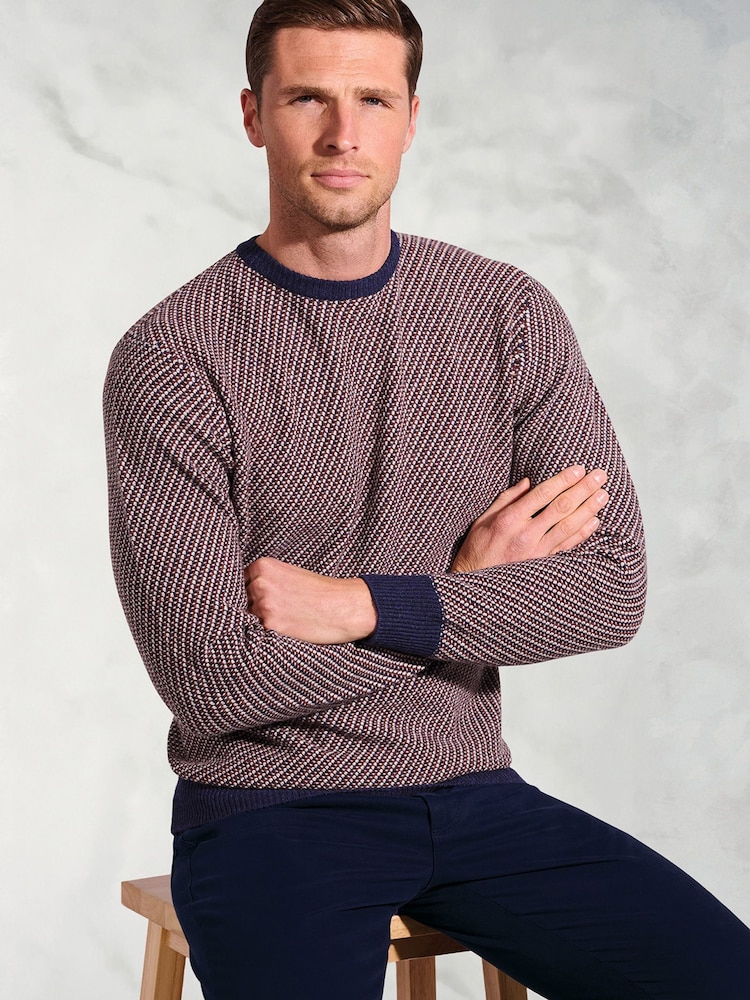 Brook Taverner Brown Textured Stripe Lambswool Crew Neck Jumper - Image 2 of 3