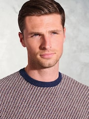 Brook Taverner Brown Textured Stripe Lambswool Crew Neck Jumper - Image 3 of 3