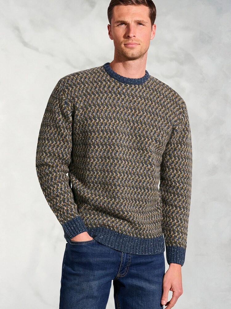 Brook Taverner Green Textured Nep Lambswool Crew Neck Jumper - Image 1 of 3
