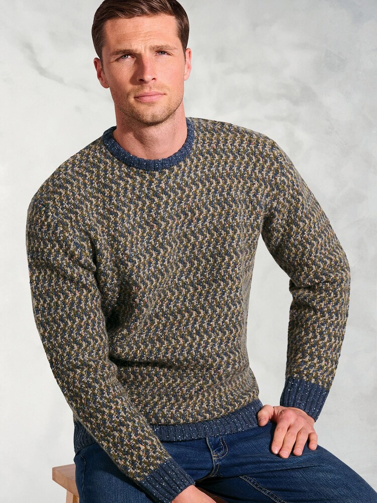 Brook Taverner Green Textured Nep Lambswool Crew Neck Jumper - Image 2 of 3