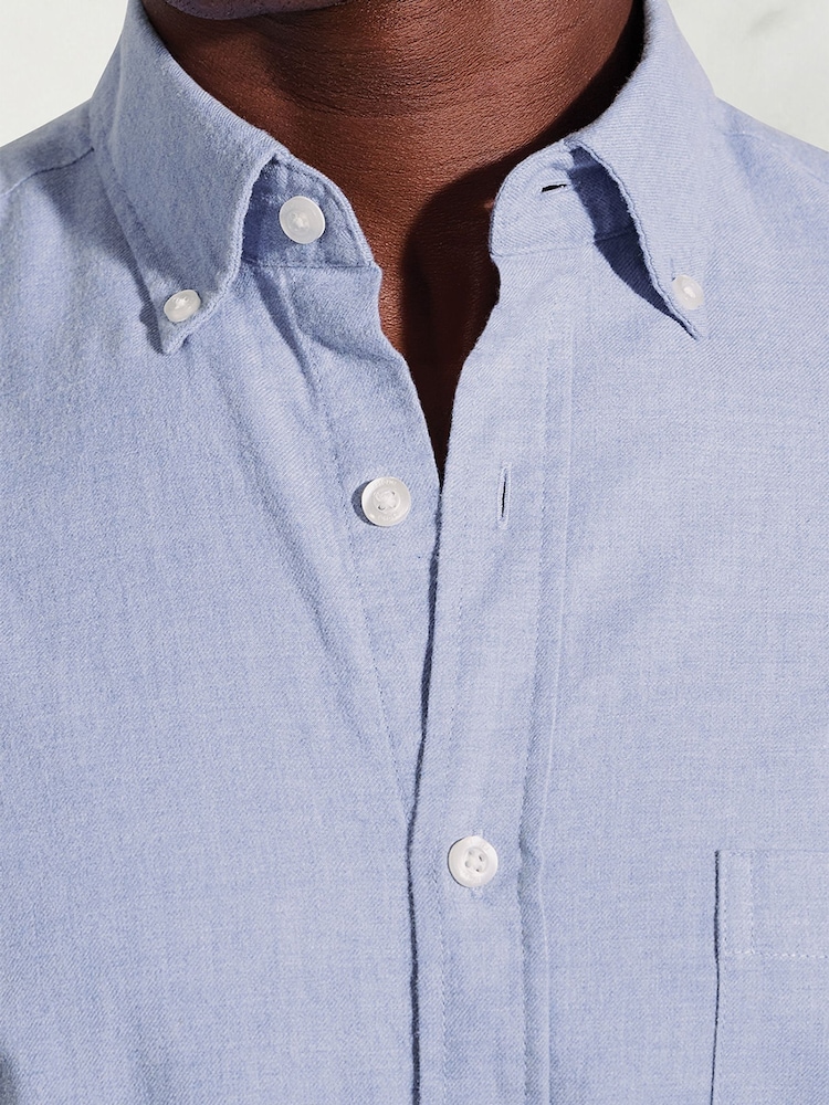 Brook Taverner Blue Melange Brushed Cotton Shirt - Image 2 of 5 Brook Taverner Blue Melange Brushed Cotton Shirt - Image 2 of 5
