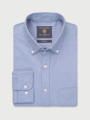 Brook Taverner Blue Melange Brushed Cotton Shirt - Image 3 of 5