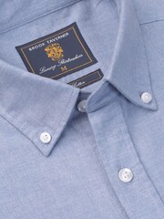 Brook Taverner Blue Melange Brushed Cotton Shirt - Image 4 of 5