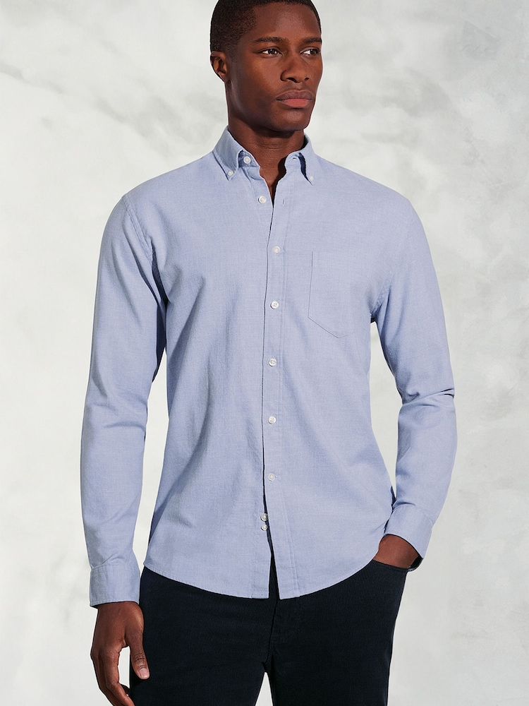 Brook Taverner Sky Blue Melange Brushed Cotton Shirt - Image 2 of 5 Brook Taverner Sky Blue Melange Brushed Cotton Shirt - Image 2 of 5