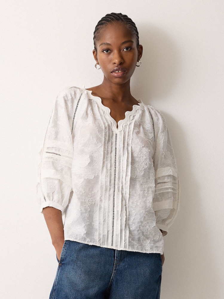 Jigsaw White Textured Jacquard Top - Image 1 of 5