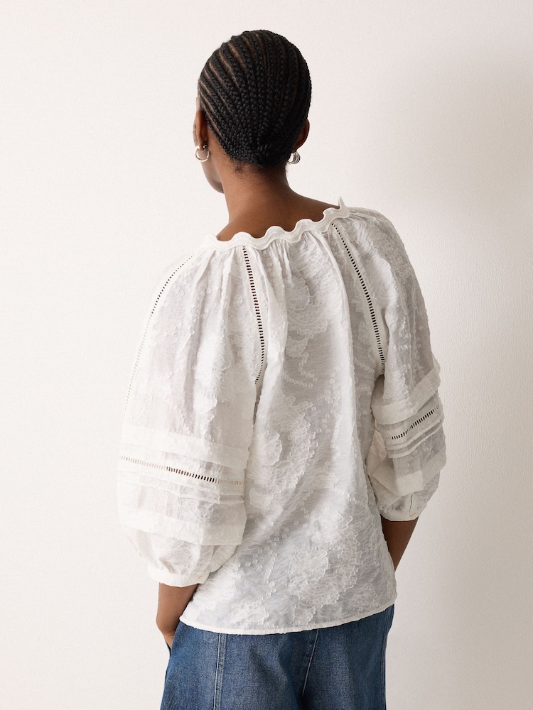 Jigsaw White Textured Jacquard Top - Image 2 of 5