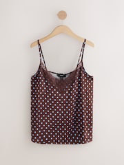 Chocolate Brown/Blue Polka Dot Lace Trim Cami Top - Image 6 of 8