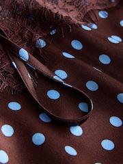 Chocolate Brown/Blue Polka Dot Lace Trim Cami Top - Image 8 of 8