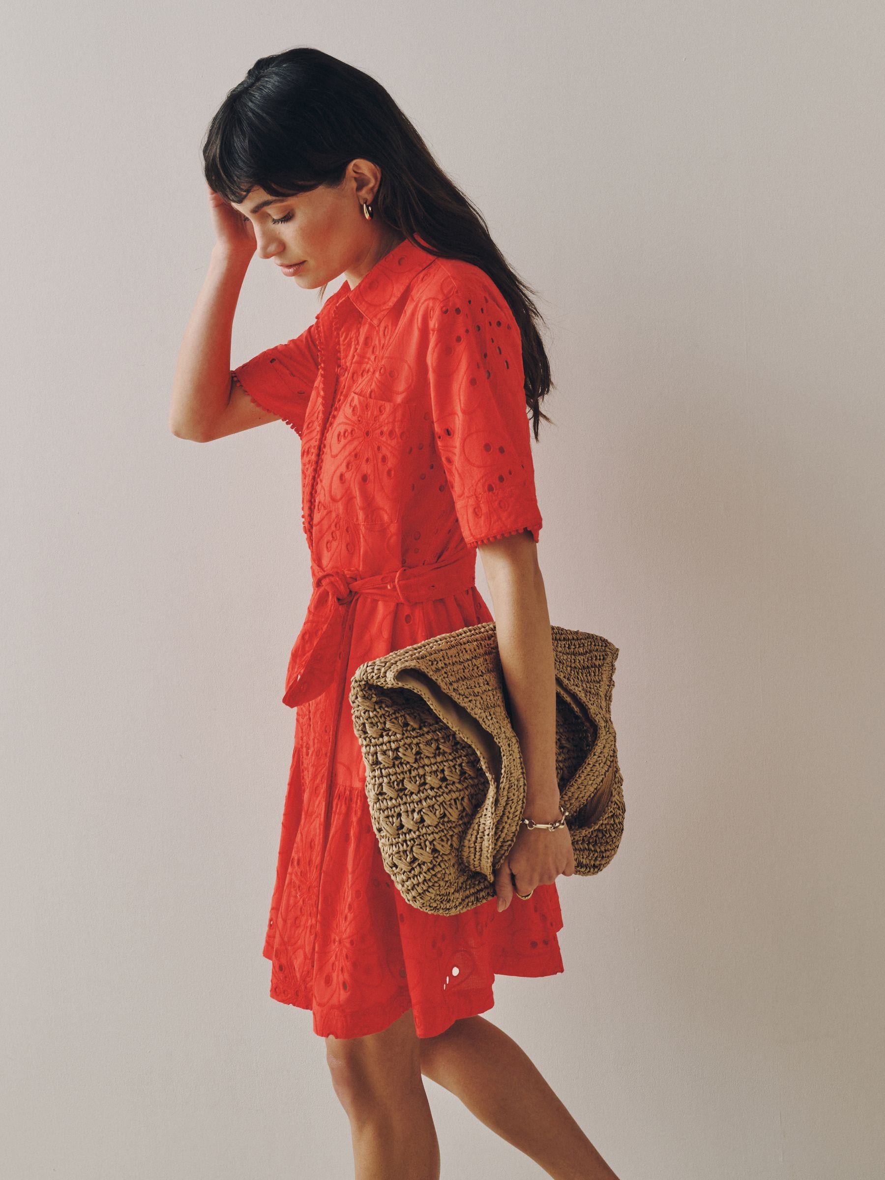 Buy Red Broderie Tie Waist Shirt Dress from Next USA