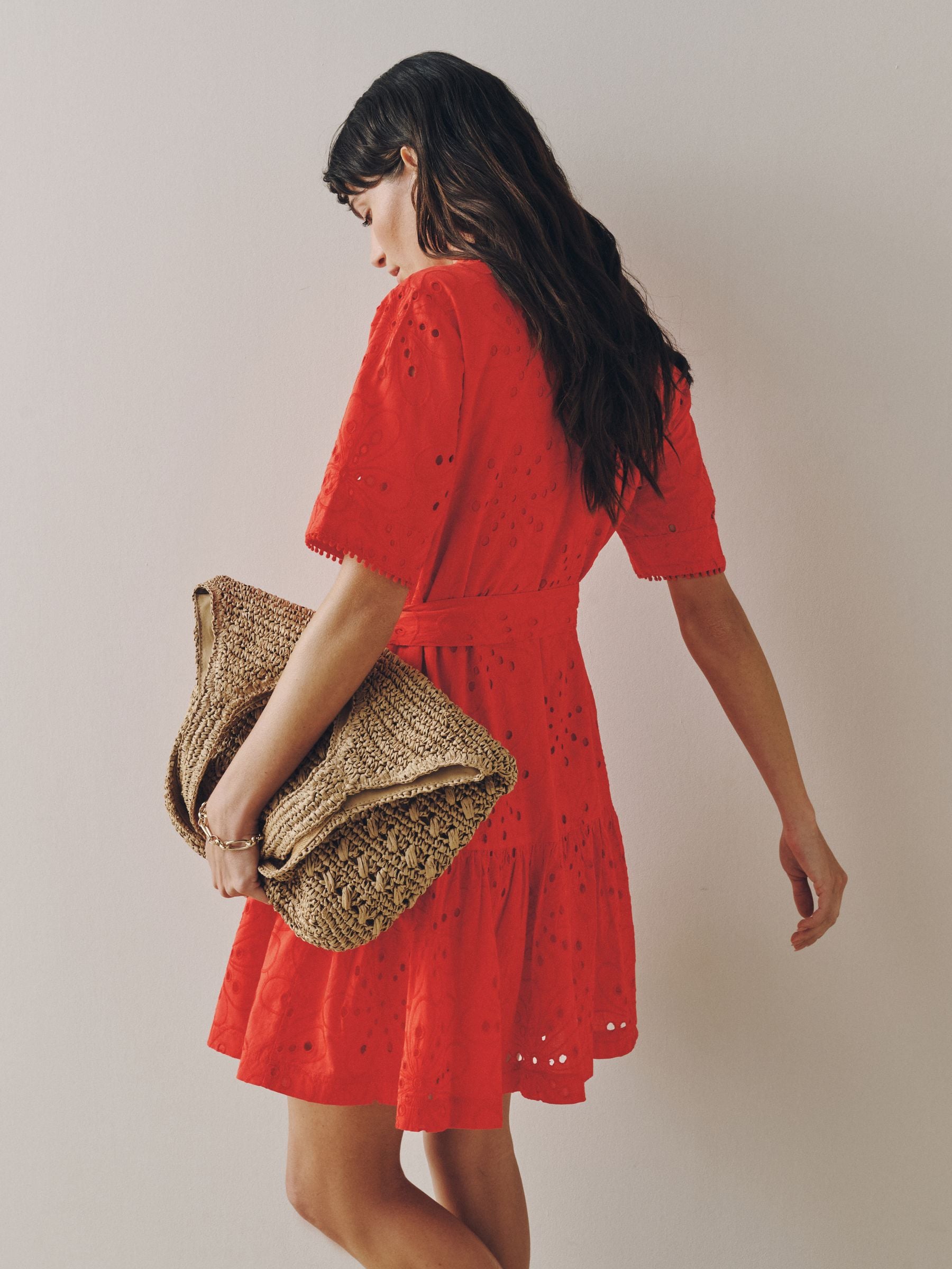 Buy Red Broderie Tie Waist Shirt Dress from Next USA