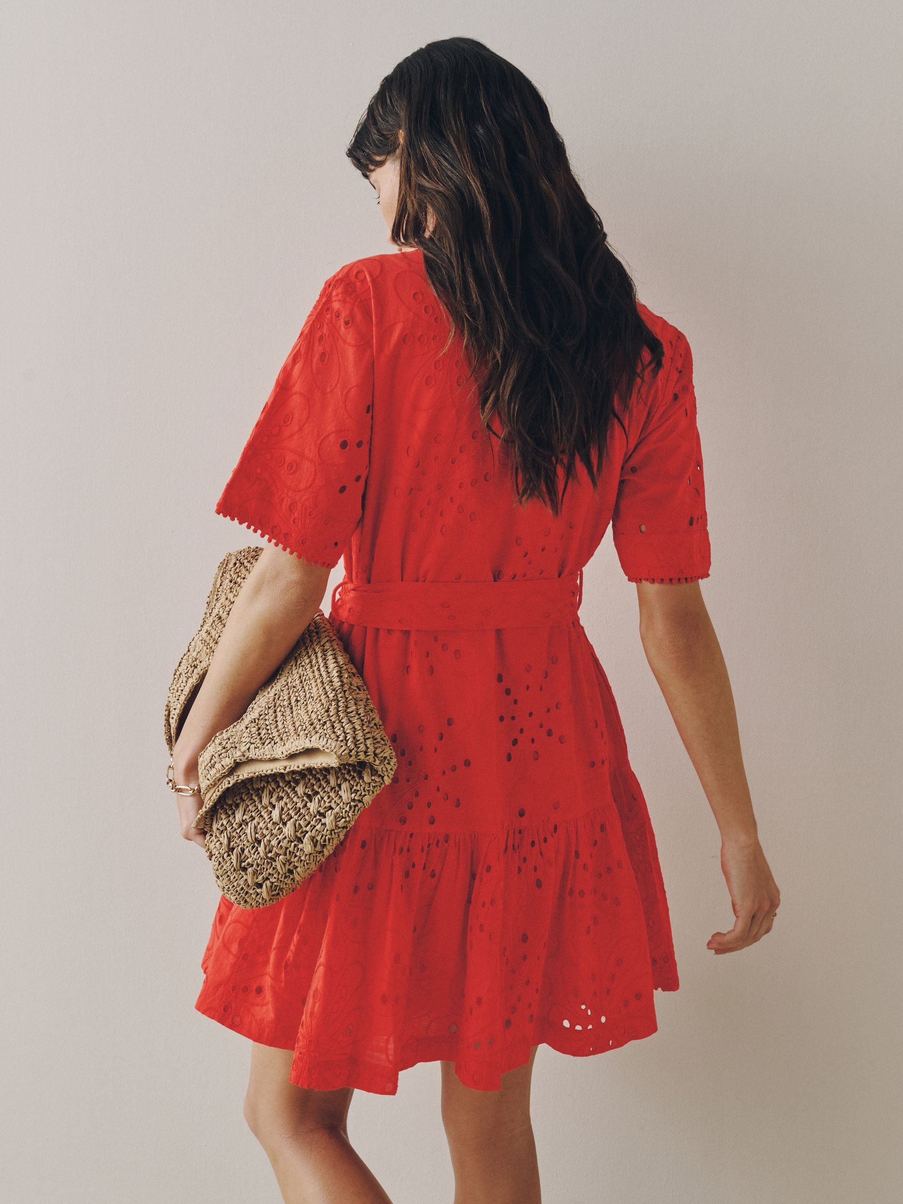 Buy Red Broderie Tie Waist Shirt Dress from Next Jordan