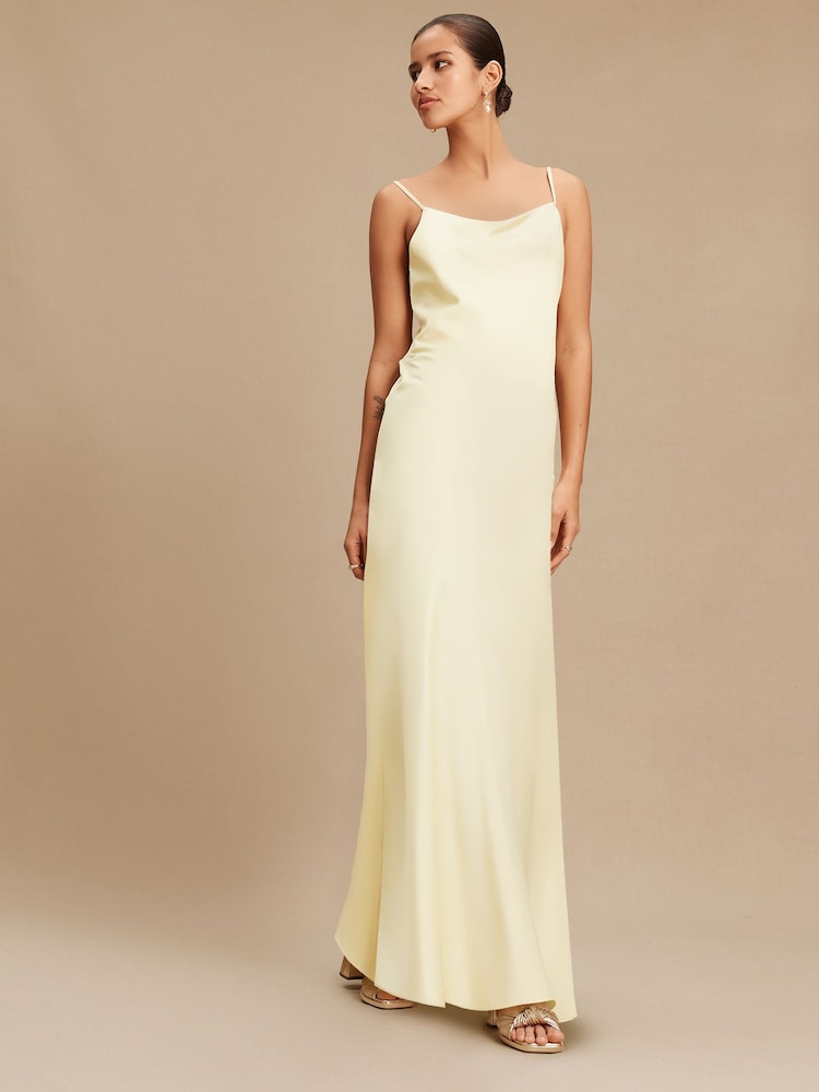 buttermilk satin dress Buy Buttermilk Yellow Satin Cowl Neck Wedding Guest Bridesmaid Maxi Dress  from Next USA