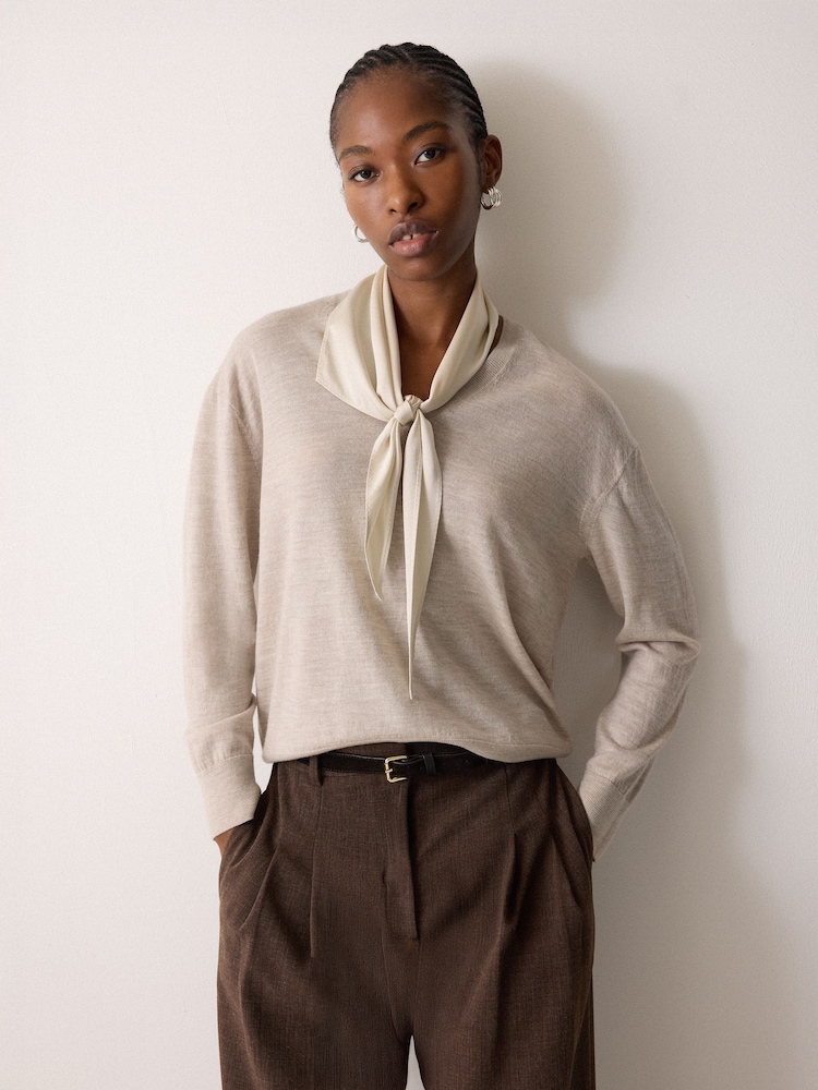 Jigsaw Cream Silk Scarf Sweater - Image 1 of 5 Jigsaw Cream Silk Scarf Sweater - Image 1 of 5