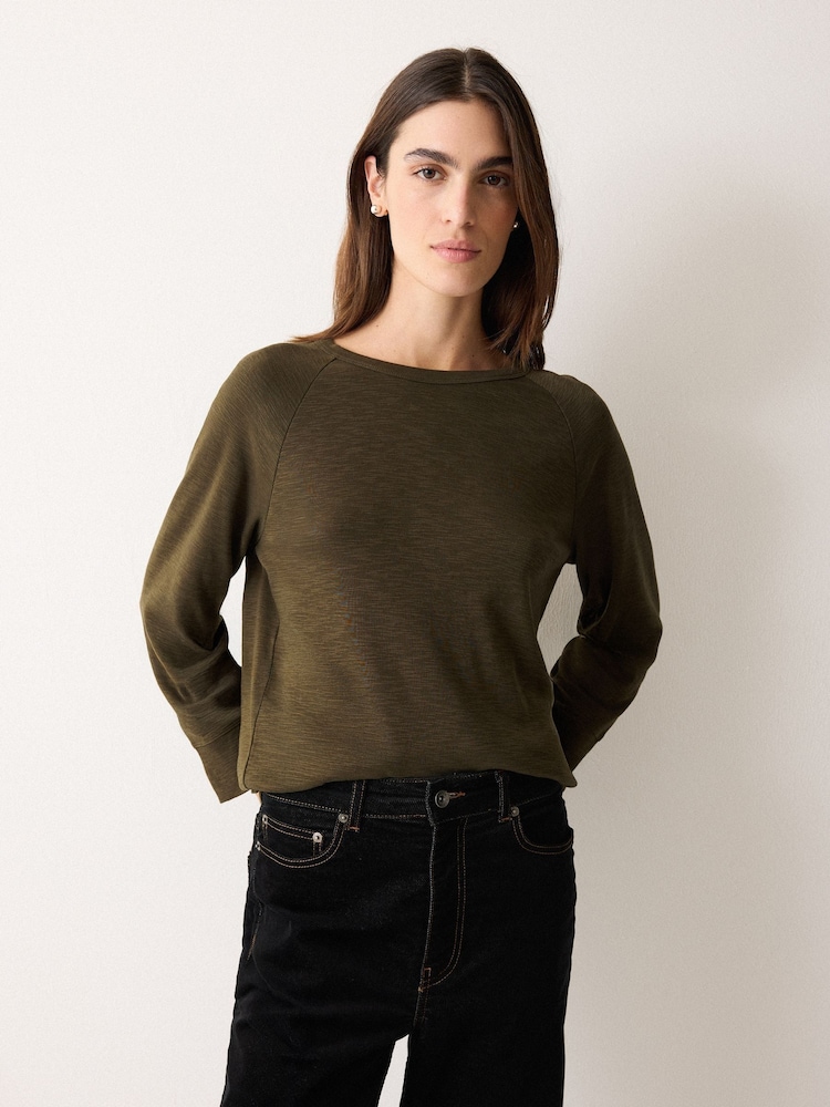Jigsaw Green Cotton Luxe Raglan T-Shirt - Image 1 of 5 Jigsaw Green Cotton Luxe Raglan T-Shirt - Image 1 of 5
