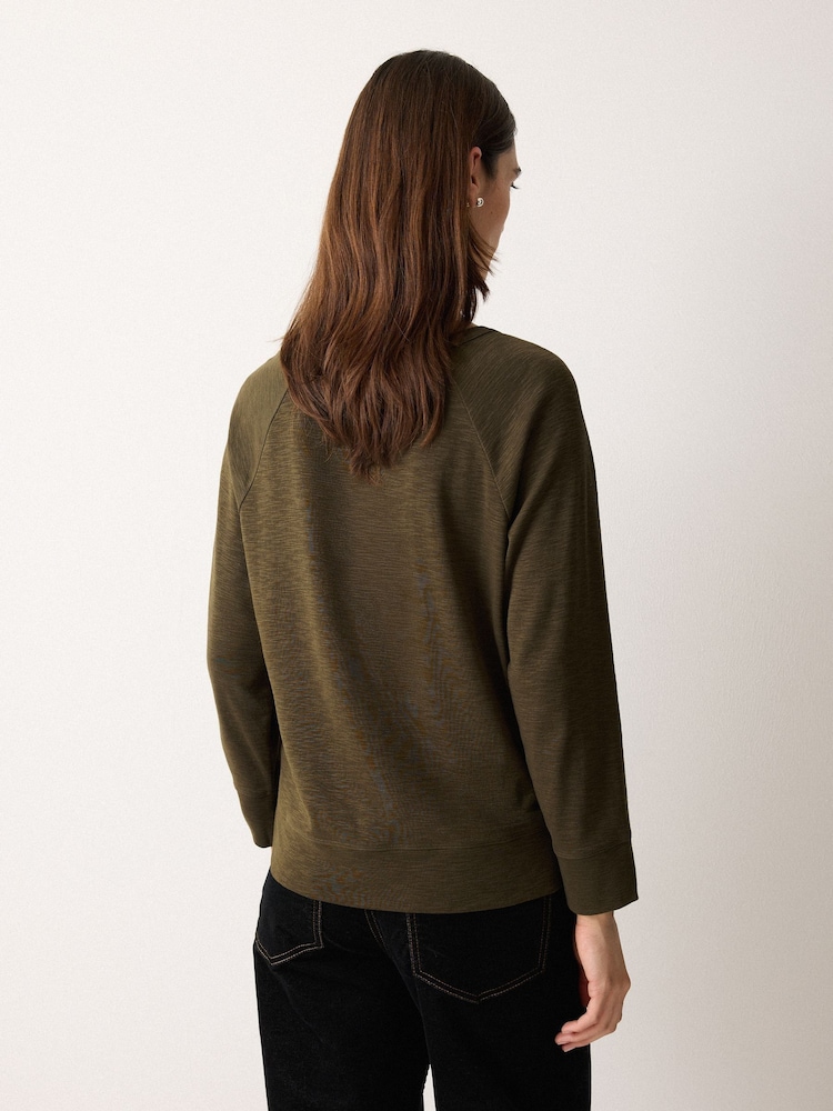 Jigsaw Green Cotton Luxe Raglan T-Shirt - Image 2 of 5 Jigsaw Green Cotton Luxe Raglan T-Shirt - Image 2 of 5
