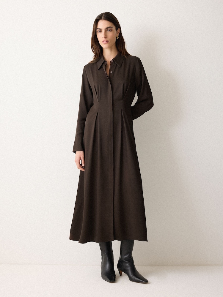 Jigsaw Brown Relaxed Drape Shirt Dress - Image 1 of 6 Jigsaw Brown Relaxed Drape Shirt Dress - Image 1 of 6