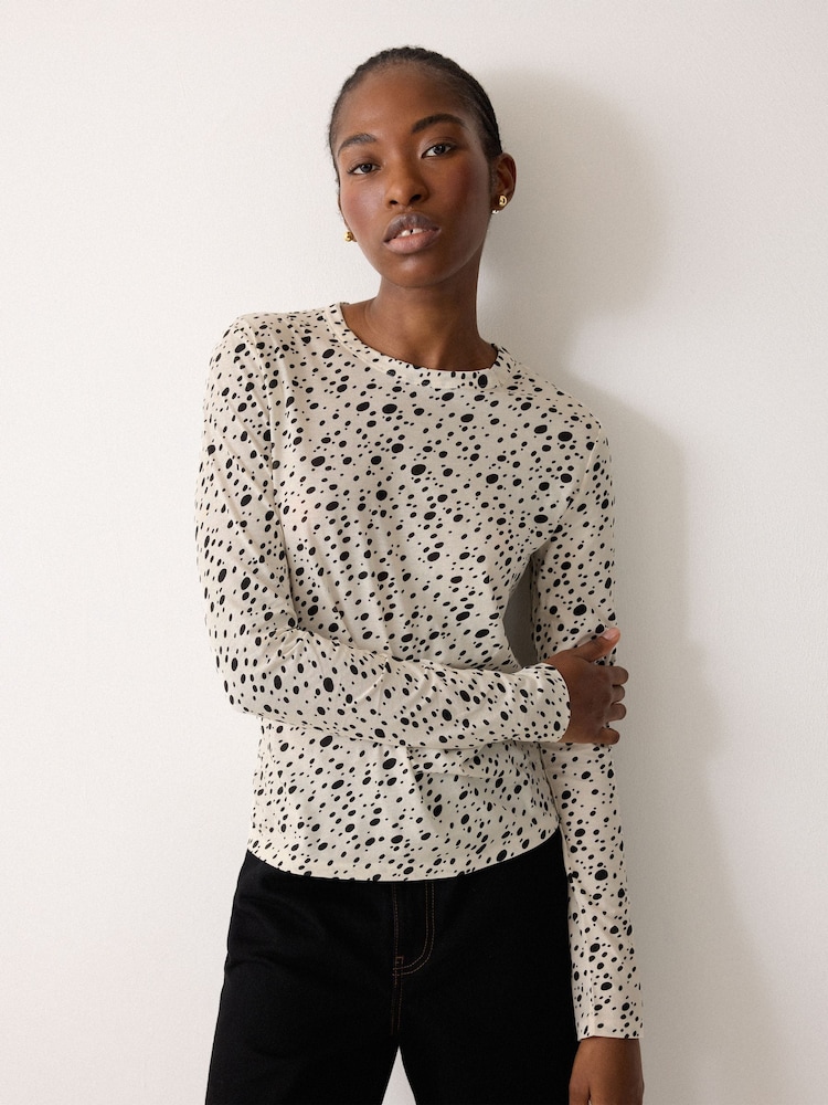 Jigsaw Cream Polka Dot Long Sleeve T-Shirt - Image 1 of 5