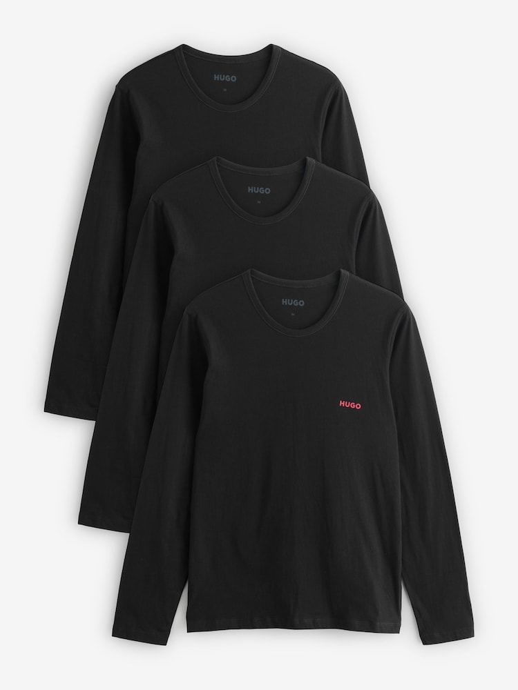 HUGO Black Long Sleeve 3 Pack Logo T-Shirts - Image 1 of 4 HUGO Black Long Sleeve 3 Pack Logo T-Shirts - Image 1 of 4