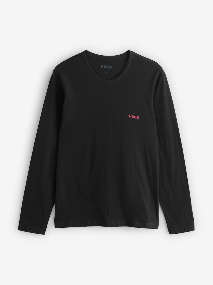 HUGO Black Long Sleeve 3 Pack Logo T-Shirts - Image 2 of 4 HUGO Black Long Sleeve 3 Pack Logo T-Shirts - Image 2 of 4