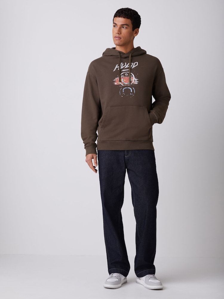 HUGO Brown Smiley Hoodie - Image 2 of 5 HUGO Brown Smiley Hoodie - Image 2 of 5