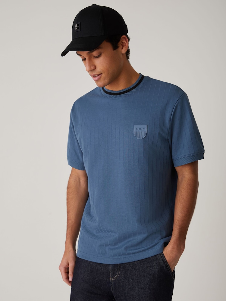 HUGO Blue Tipped Knitted T-Shirt - Image 1 of 4