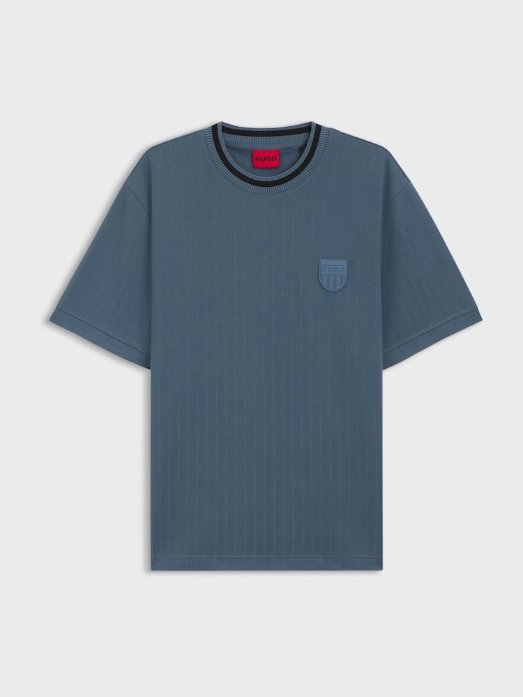 HUGO Blue Tipped Knitted T-Shirt - Image 4 of 4