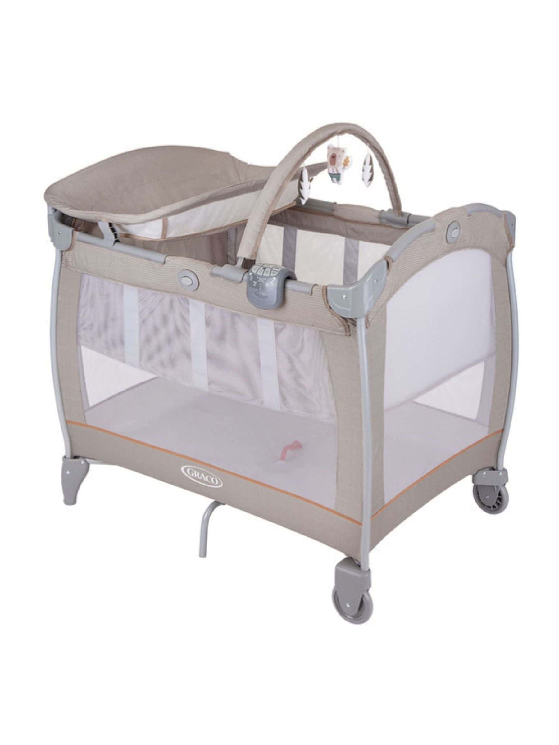 Graco Contour Electra Travel Cot with bassinet, lightweight with music, vibration, nightlight, compact fold and carrybag. Suitable from birth to approx. 3 Years, Little Adventures fashion - Image 4