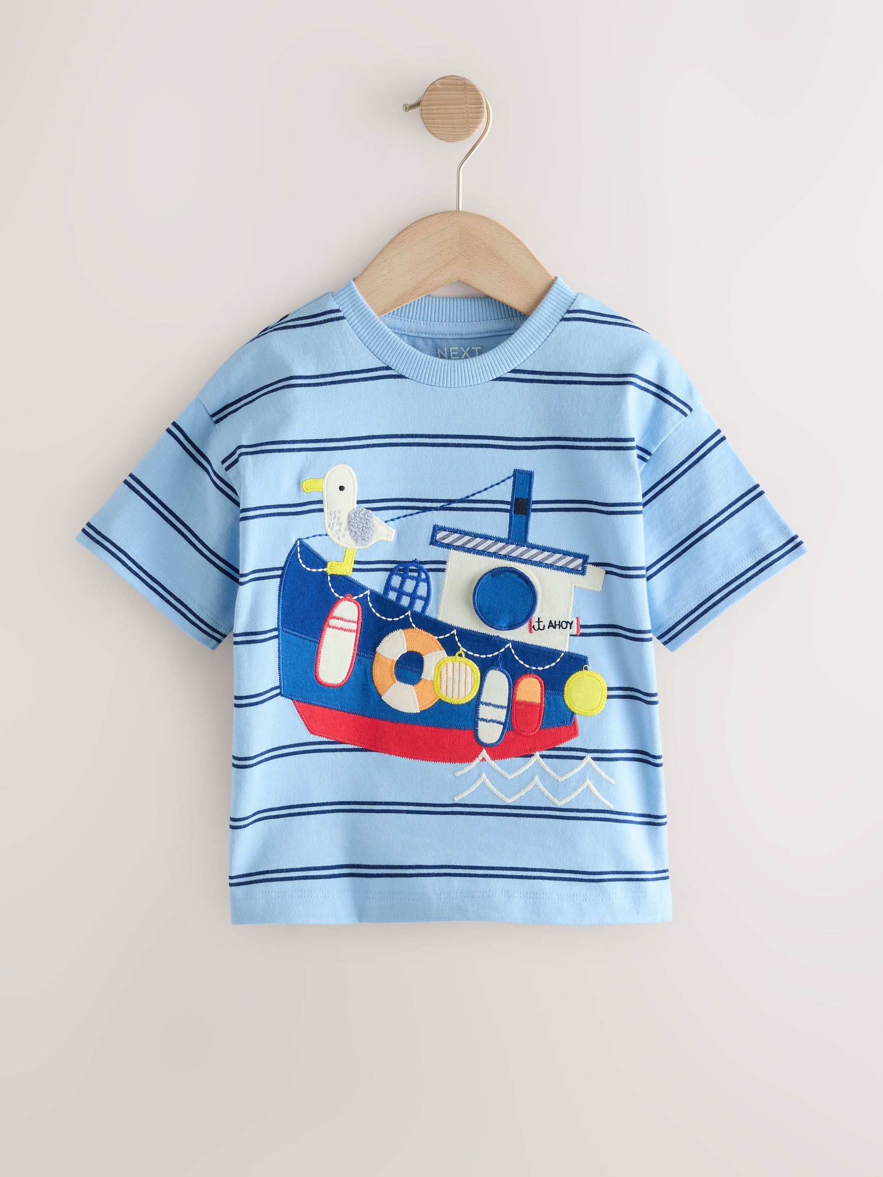 Buy Blue Stripe Sealife Boat Short Sleeve Interactive T-Shirt